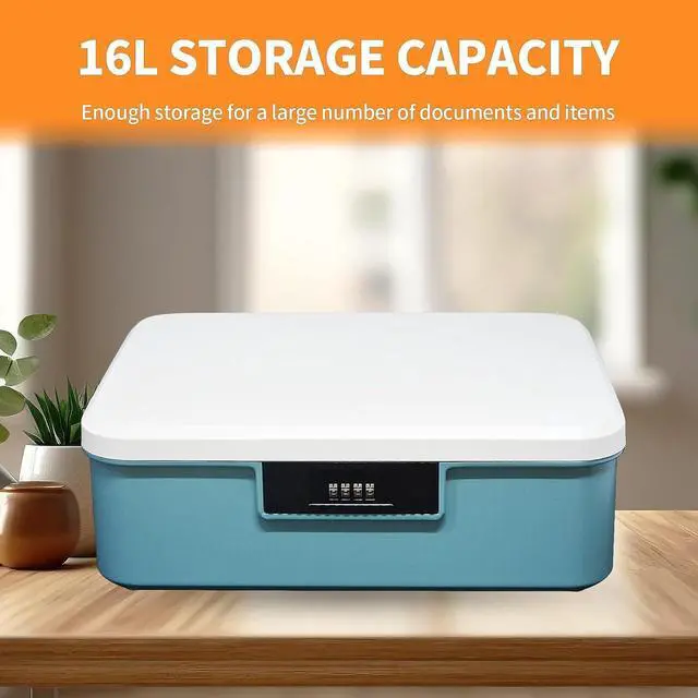 Alt view image 4 of 7 - Lockable Storage Container Bin 4.2 Gallon/16 L, 2 Layer Lock Box with Combination Lock for Home Office School Travel Business Organizer (Blue)