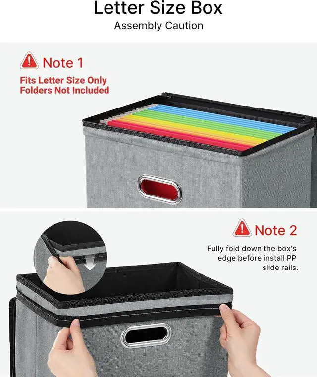 Alt view image 5 of 7 - Oterri 2 Pack File Organizer Boxes with Lids, File Box with Mesh Pockets, Document Organizer Box for File Folders Letter Size, Zippers Filing Box for Home, Office, School (Grey, Without Folders)