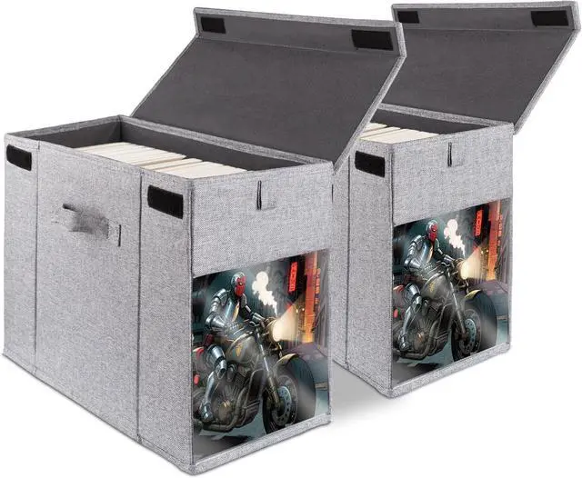 Main image of 2 Pack Comic Book Storage Box with Lid for Modern Age, Collapsible Magazine Organizer with Clear Window, Holds 150 Comic Books Heavy Duty Case Container Holder, Grey