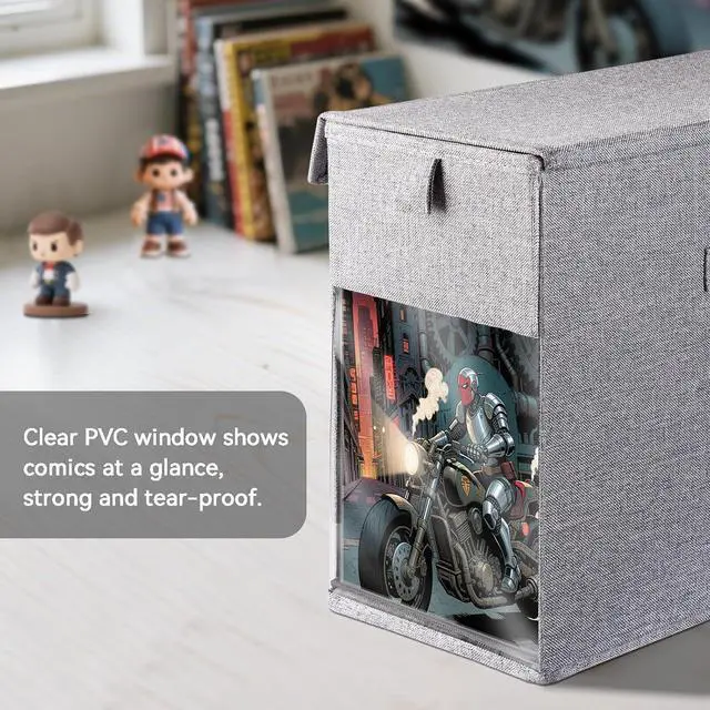 Alt view image 2 of 7 - 2 Pack Comic Book Storage Box with Lid for Modern Age, Collapsible Magazine Organizer with Clear Window, Holds 150 Comic Books Heavy Duty Case Container Holder, Grey