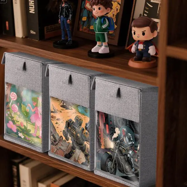 Alt view image 7 of 7 - 2 Pack Comic Book Storage Box with Lid for Modern Age, Collapsible Magazine Organizer with Clear Window, Holds 150 Comic Books Heavy Duty Case Container Holder, Grey