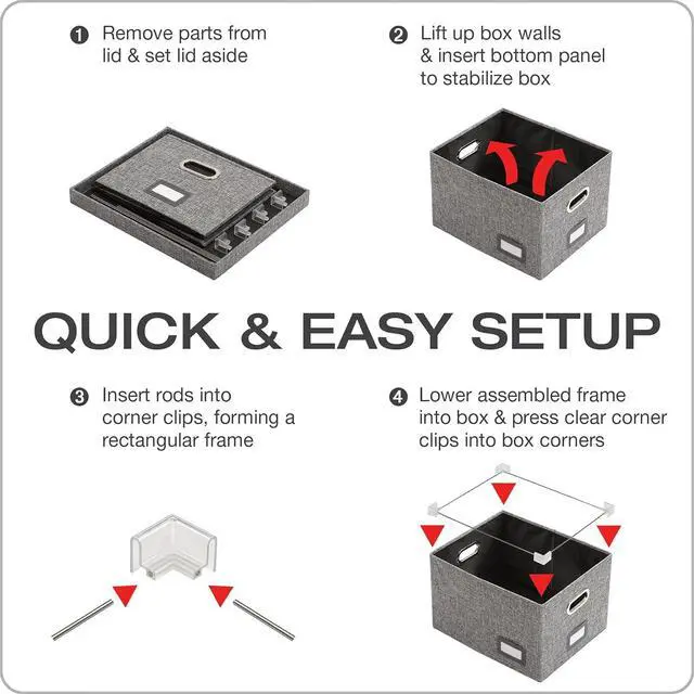Alt view image 3 of 6 - Pendaflex Collapsible File Box with Lid, Includes File Frame for Letter and Legal Hanging File Folders, Metal Handles, Labels, Heather Gray (41790)