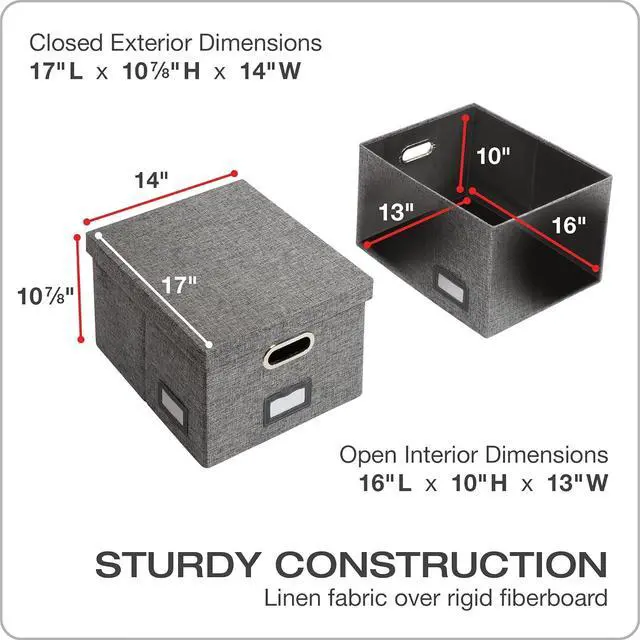 Alt view image 4 of 6 - Pendaflex Collapsible File Box with Lid, Includes File Frame for Letter and Legal Hanging File Folders, Metal Handles, Labels, Heather Gray (41790)
