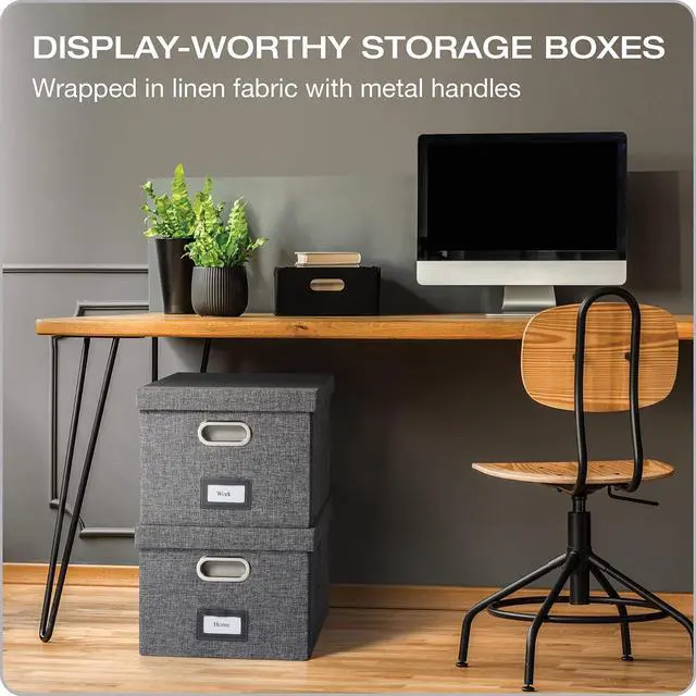 Alt view image 5 of 6 - Pendaflex Collapsible File Box with Lid, Includes File Frame for Letter and Legal Hanging File Folders, Metal Handles, Labels, Heather Gray (41790)