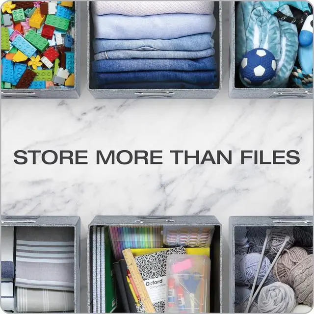 Alt view image 6 of 6 - Pendaflex Collapsible File Box with Lid, Includes File Frame for Letter and Legal Hanging File Folders, Metal Handles, Labels, Heather Gray (41790)