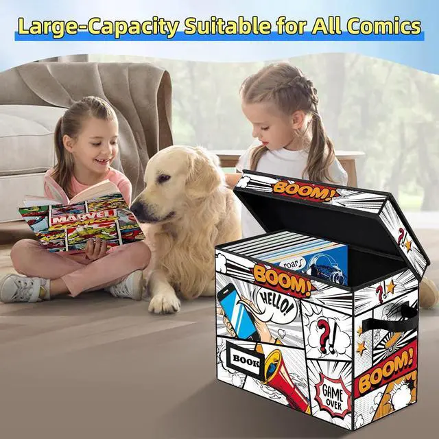 Alt view image 2 of 6 - Collection Comic Book Storage Boxes, Protector Organizer 15.8" X 7.8" X 11.8" Collapsible Short Box Holds 160-180 Comic Book Heavy Duty Bin Container Holder Shelf