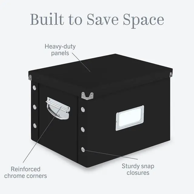 Alt view image 3 of 7 - Snap-N-Store File Storage Box & Organizer - 1 Pack - 16.125 x 13.125 x 9.875 Inch Letter/Legal Size Portable File Box with Lid for Documents - Back To School Supplies for Students - Glossy Black