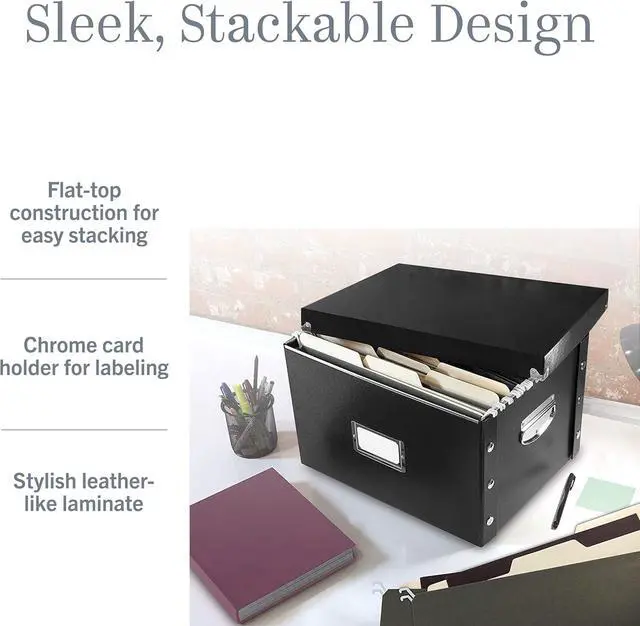 Alt view image 4 of 7 - Snap-N-Store File Storage Box & Organizer - 1 Pack - 16.125 x 13.125 x 9.875 Inch Letter/Legal Size Portable File Box with Lid for Documents - Back To School Supplies for Students - Glossy Black