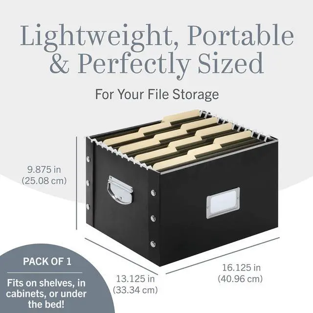 Alt view image 5 of 7 - Snap-N-Store File Storage Box & Organizer - 1 Pack - 16.125 x 13.125 x 9.875 Inch Letter/Legal Size Portable File Box with Lid for Documents - Back To School Supplies for Students - Glossy Black