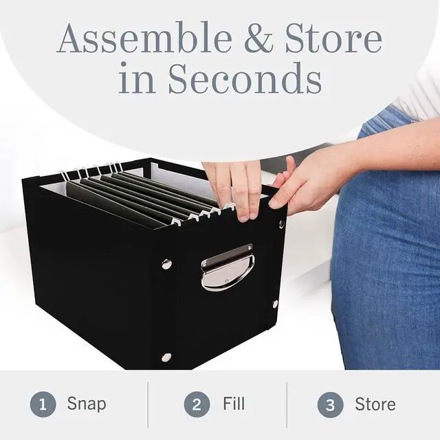 Alt view image 6 of 7 - Snap-N-Store File Storage Box & Organizer - 1 Pack - 16.125 x 13.125 x 9.875 Inch Letter/Legal Size Portable File Box with Lid for Documents - Back To School Supplies for Students - Glossy Black