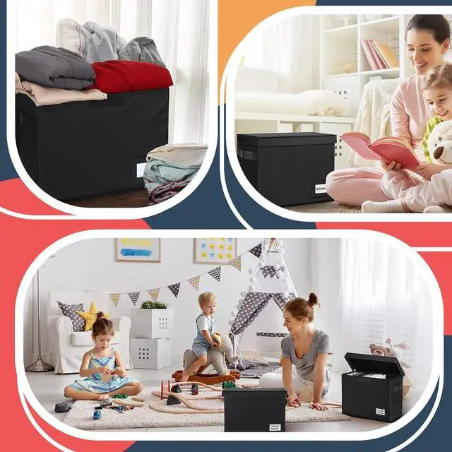 Alt view image 4 of 7 - Lincia 8 Pack Comic Book Storage Boxes, 15.4" x 7.5" x 11.4" Book Box Organizer Collapsible with Handles, Stackable Short Bin to Holds 150-180 Comics for Home School Classroom, Black