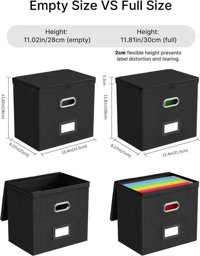 Alt view image 3 of 7 - Oterri 2 Pack File Organizer Boxes with Lids, File Box with Mesh Pockets, Document Organizer Box for File Folders Letter Size, Zippers Filing Box for Home, Office, School (Black, Without Folders)