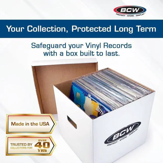 Alt view image 2 of 6 - BCW Vinyl Record Storage Boxes  5 Pack | Holds 65 LPs Each | Stackable Vinyl Record Storage Box with Reinforced Bottom & Handles | Archival Record Organizer for 12-Inch Albums, DJs & Collectors