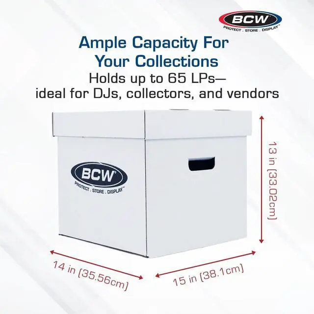 Alt view image 3 of 6 - BCW Vinyl Record Storage Boxes  5 Pack | Holds 65 LPs Each | Stackable Vinyl Record Storage Box with Reinforced Bottom & Handles | Archival Record Organizer for 12-Inch Albums, DJs & Collectors