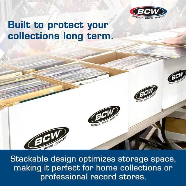 Alt view image 5 of 6 - BCW Vinyl Record Storage Boxes  5 Pack | Holds 65 LPs Each | Stackable Vinyl Record Storage Box with Reinforced Bottom & Handles | Archival Record Organizer for 12-Inch Albums, DJs & Collectors