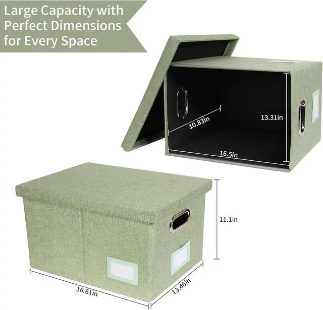 Alt view image 2 of 7 - Portable File Organizer Box with Lid, Office Document Storage with Multi-Label Slots, Fits Letter/Legal Size Files, Lightweight and Stackable (Light Green)