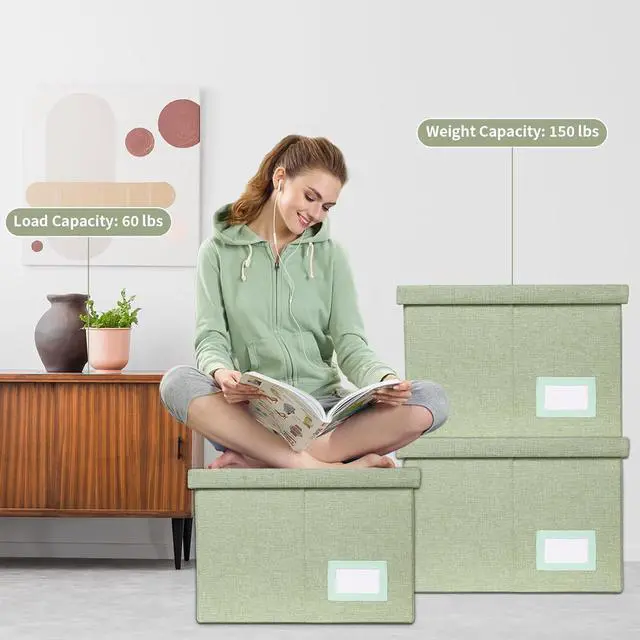 Alt view image 5 of 7 - Portable File Organizer Box with Lid, Office Document Storage with Multi-Label Slots, Fits Letter/Legal Size Files, Lightweight and Stackable (Light Green)