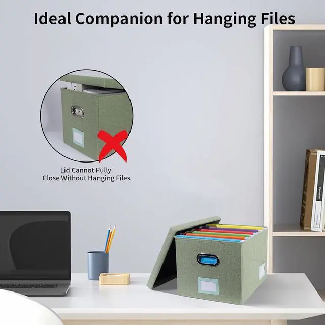 Alt view image 6 of 7 - Portable File Organizer Box with Lid, Office Document Storage with Multi-Label Slots, Fits Letter/Legal Size Files, Lightweight and Stackable (Light Green)
