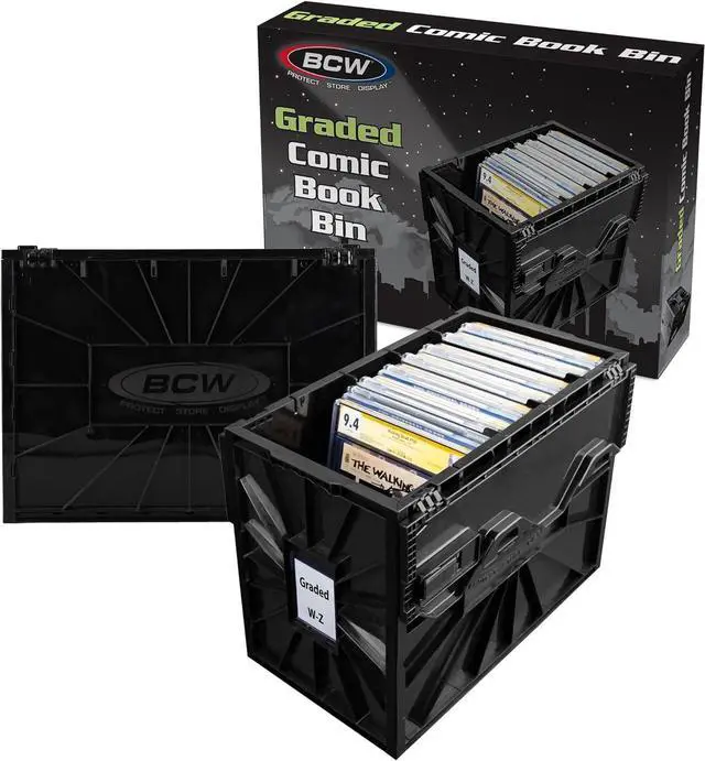 Main image of BCW Graded Comic Book Bin with Partition  Black (2 Pack) | Holds 30 Graded Comics | Stackable Comic Book Box Storage for CGC, CBCS & Slabs
