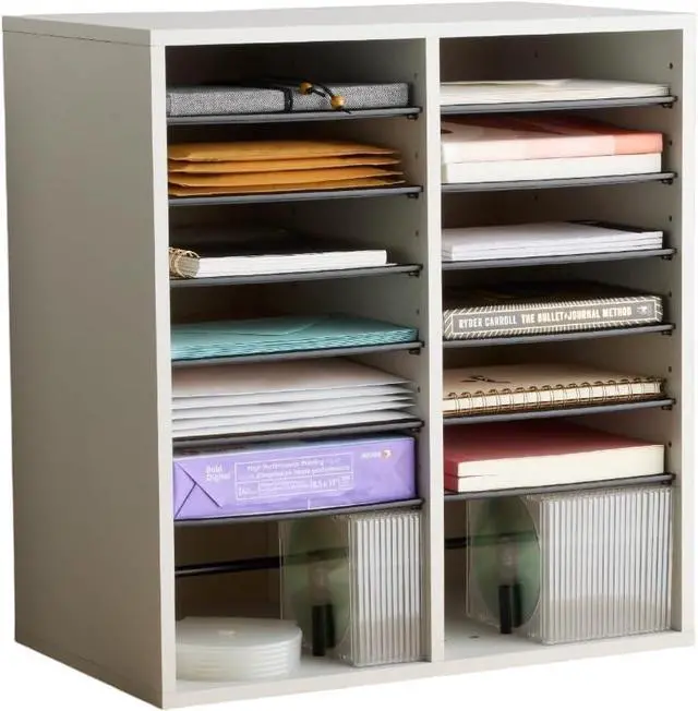 Main image of Safco 9422GR Wood Adjustable Literature & Paper Organizer, 16 Adjustable Compratment, Stackable Durable Construction, Home, Office, Mailroom, Classroom Mailbox , Gray