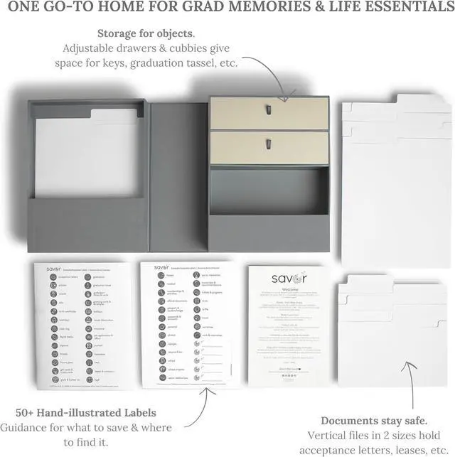 Alt view image 4 of 7 - Savor | Life Essentials & Graduate Keepsake Organizer | Keep High School and College Graduation Memorabilia Organized and Safe in One Convenient Home with this Gift for Students and Grads