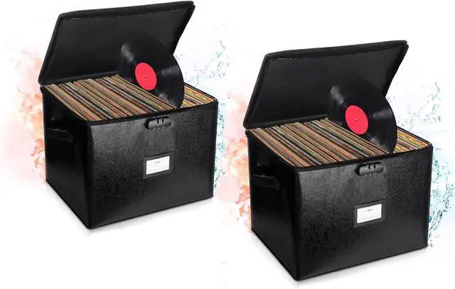 Main image of Fireproof Vinyl Record Storage Box with Lock, Vinyl Album Storage Holds up 100+ Single Record,LP Storage Organizer for Albums, CDs, Books, Magzine, Files, Protect your Precious Collection (2)