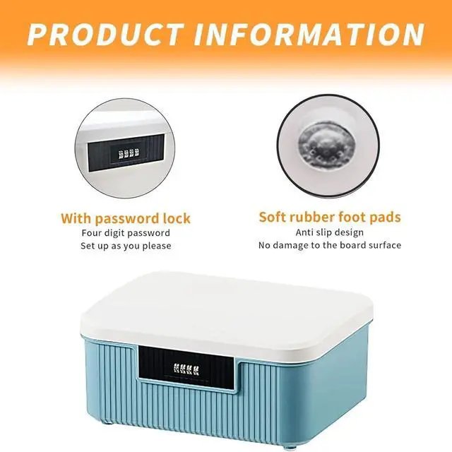 Alt view image 5 of 7 - Lockable Storage Container Bin 4.2 Gallon/16 L, 2 Layer Lock Box with Combination Lock for Home Office School Travel Business Organizer (Blue)