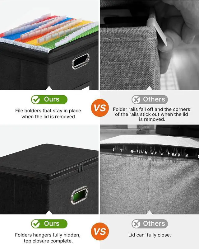 Alt view image 4 of 7 - Oterri 2 Pack File Organizer Boxes with Lids, File Box with Mesh Pockets, Document Organizer Box for File Folders Letter Size, Zippers Filing Box for Home, Office, School (Black, Without Folders)