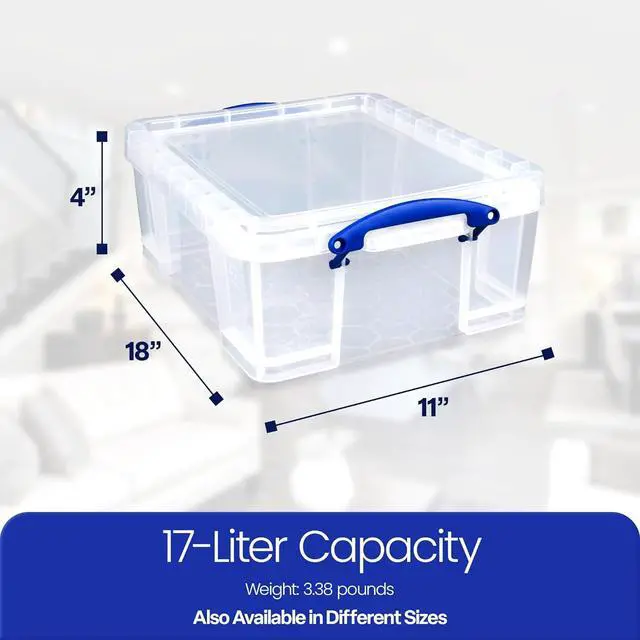 Alt view image 3 of 7 - Really Useful Box 2 Pack 17L Plastic Storage Bins with Snap Lids and Clip Lock, Clear