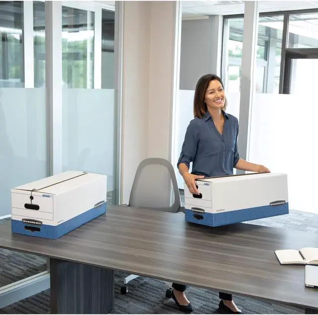 Alt view image 6 of 6 - Bankers Box LIBERTY Heavy-Duty Strength Storage Box, Legal, 15" x 24" x 10", White/Blue, Case of 12 (00012)