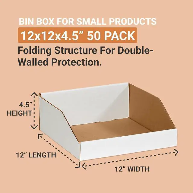 Alt view image 2 of 4 - AVIDITI Corrugated Cardboard Storage Bins Holder 12" x 12" x 4.5" (50 Pack), Open Top Durable and Ideal for Organizing Parts Bin Work Areas Packing Moving and Storage - White, 50 Pack