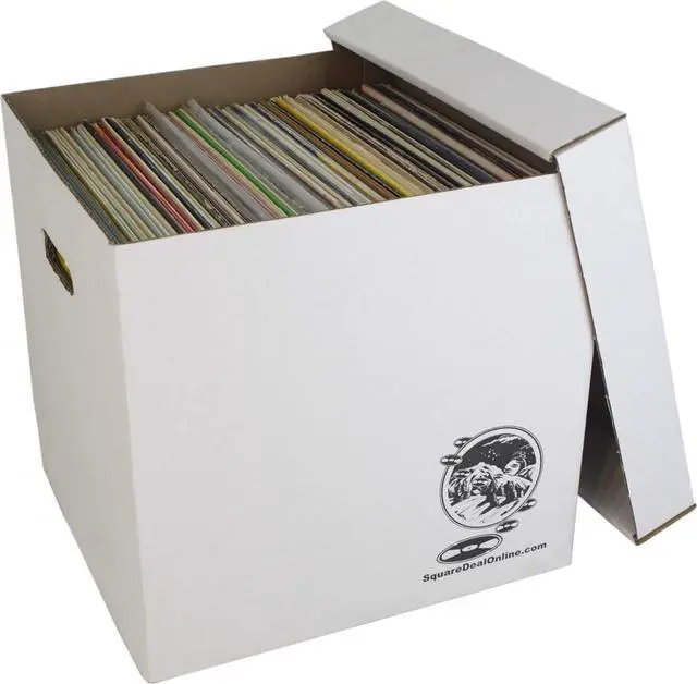 Alt view image 4 of 7 - Durable 12 inch Vinyl Record Storage Box - Heavy-Duty Cardboard Construction with Removable Lid - Holds Up to 90 Records Each - Built Tough for Long-Term, Secure Archival Storage - #12BC13