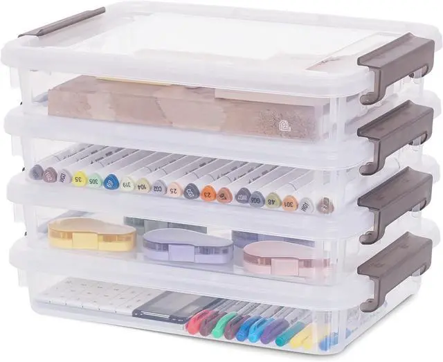 Main image of Citylife 4PCS Plastic Storage Bins with Organizer Tray, Stackable Clear File Box, Versatile Craft Storage for Office, Kitchen, Bathroom and School Supplies, 24-pack
