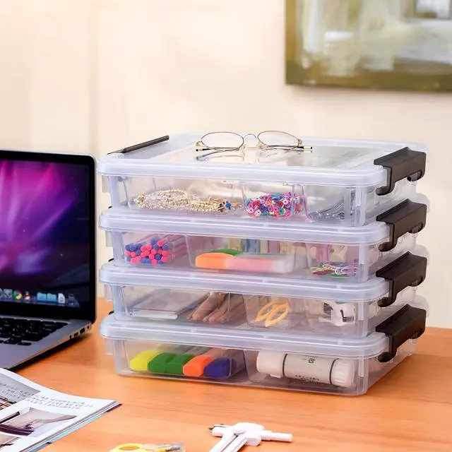 Alt view image 2 of 7 - Citylife 4PCS Plastic Storage Bins with Organizer Tray, Stackable Clear File Box, Versatile Craft Storage for Office, Kitchen, Bathroom and School Supplies, 24-pack