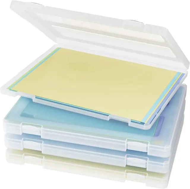 Main image of Denkee 4 Pack A4 Paper Organizer Box, Plastic Scrapbook Paper Organizer Containers for Craft and Arts Storage, Portable Board Game Storage for Art Supplies 8.5" x 11" US Letter