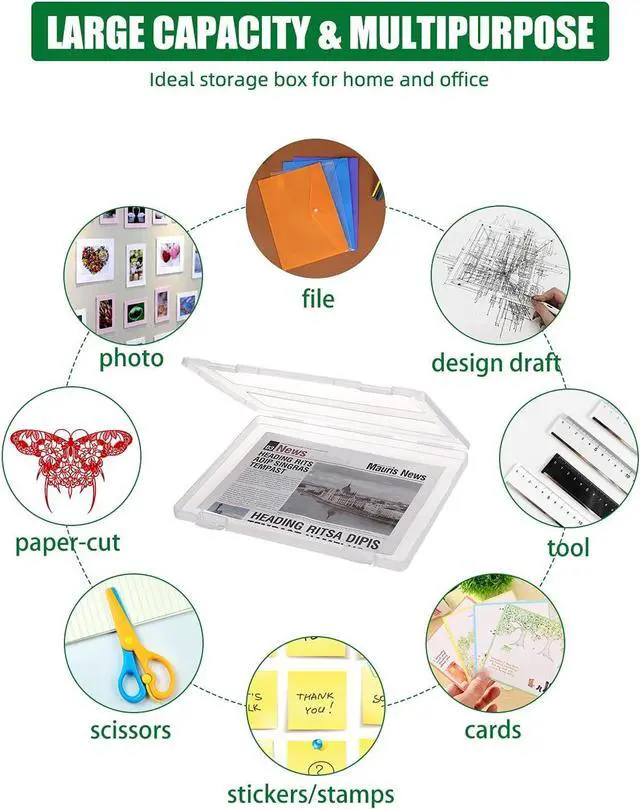 Alt view image 3 of 7 - Denkee 4 Pack A4 Paper Organizer Box, Plastic Scrapbook Paper Organizer Containers for Craft and Arts Storage, Portable Board Game Storage for Art Supplies 8.5" x 11" US Letter