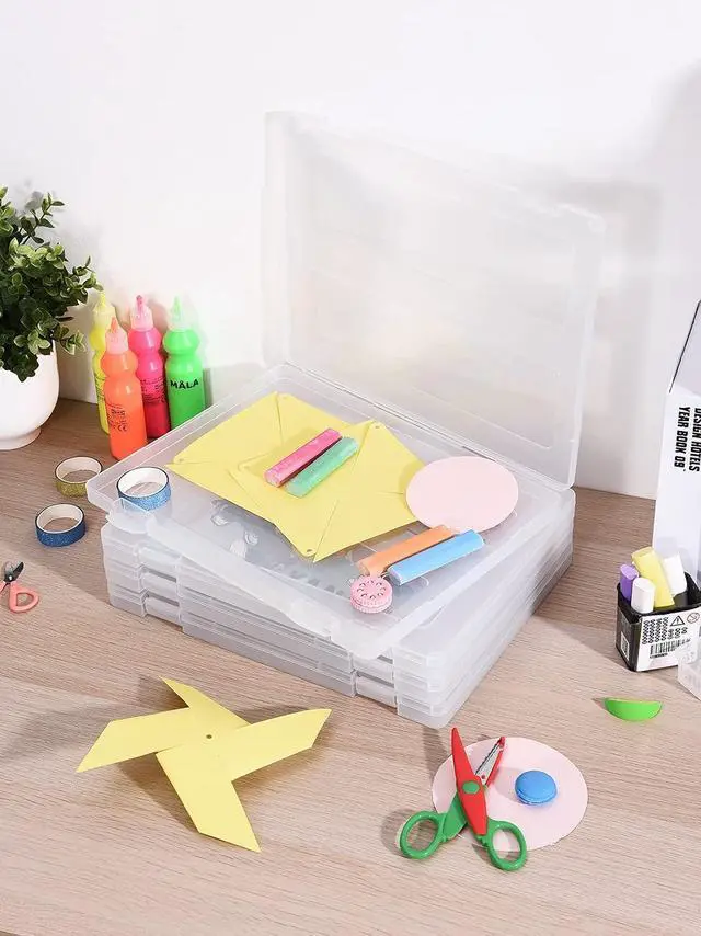Alt view image 5 of 7 - Denkee 4 Pack A4 Paper Organizer Box, Plastic Scrapbook Paper Organizer Containers for Craft and Arts Storage, Portable Board Game Storage for Art Supplies 8.5" x 11" US Letter