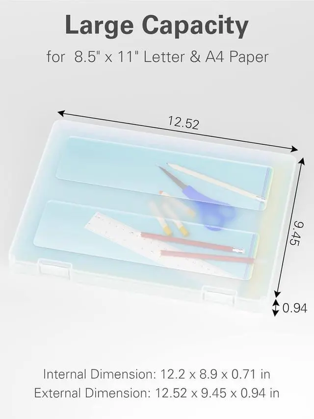 Alt view image 2 of 7 - iBune 4-Pack A4 Plastic Paper Organizer Box, Scrapbook Storage for 8.5 x 11 Letter Papers, Portable Document Holder, Photo Storage Box Sticker Art Supplies Organizers, 12.2 x 8.9 x 0.7 Inner Size