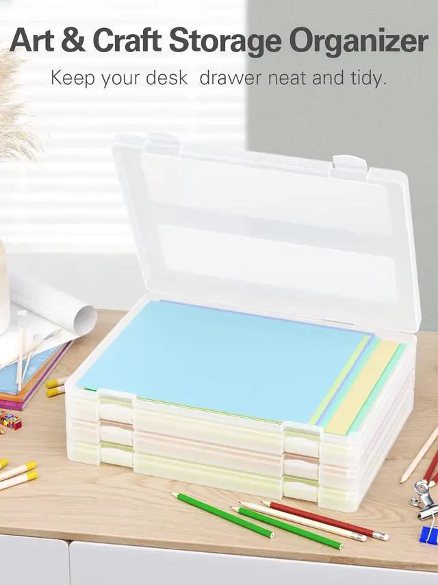 Alt view image 4 of 7 - iBune 4-Pack A4 Plastic Paper Organizer Box, Scrapbook Storage for 8.5 x 11 Letter Papers, Portable Document Holder, Photo Storage Box Sticker Art Supplies Organizers, 12.2 x 8.9 x 0.7 Inner Size