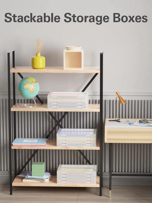 Alt view image 7 of 7 - iBune 4-Pack A4 Plastic Paper Organizer Box, Scrapbook Storage for 8.5 x 11 Letter Papers, Portable Document Holder, Photo Storage Box Sticker Art Supplies Organizers, 12.2 x 8.9 x 0.7 Inner Size