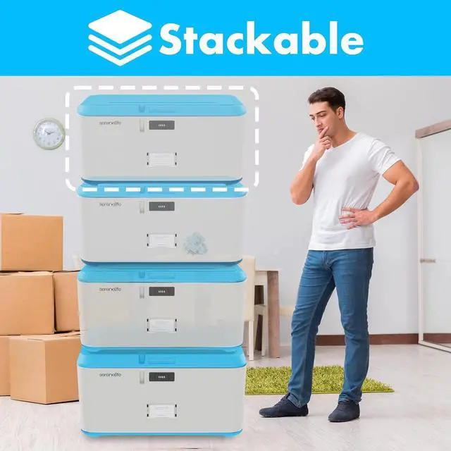 Alt view image 5 of 6 - SereneLife Locking Storage Container Bin, 21 Gallon Capacity Lockable Box, Integrated Combination Lock, Heavy Duty Plastic Trunk With Side Carry Handle Grips, Usable As Item Organizer Or Food Locker