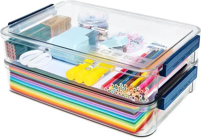 Main image of 2 Pcs 5.5qt 9 x 13 Plastic Portable Project Case With Snap-Tight Latch Clear Stackable Storage Box With Lids Organizer Container For A4 File Photo Documents Scrapbook Craft Art Supplies
