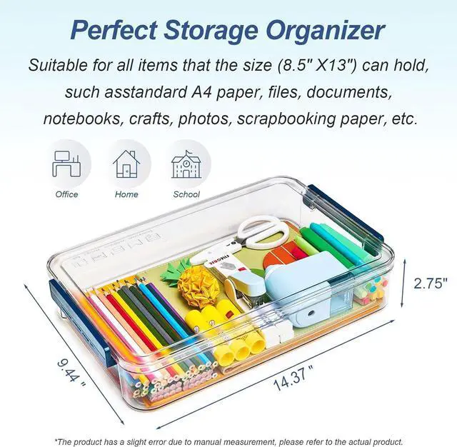 Alt view image 3 of 7 - 2 Pcs 5.5qt 9 x 13 Plastic Portable Project Case With Snap-Tight Latch Clear Stackable Storage Box With Lids Organizer Container For A4 File Photo Documents Scrapbook Craft Art Supplies