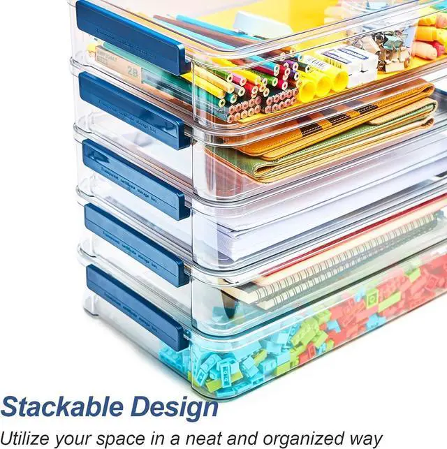 Alt view image 4 of 7 - 2 Pcs 5.5qt 9 x 13 Plastic Portable Project Case With Snap-Tight Latch Clear Stackable Storage Box With Lids Organizer Container For A4 File Photo Documents Scrapbook Craft Art Supplies