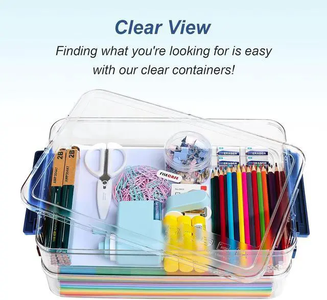 Alt view image 5 of 7 - 2 Pcs 5.5qt 9 x 13 Plastic Portable Project Case With Snap-Tight Latch Clear Stackable Storage Box With Lids Organizer Container For A4 File Photo Documents Scrapbook Craft Art Supplies