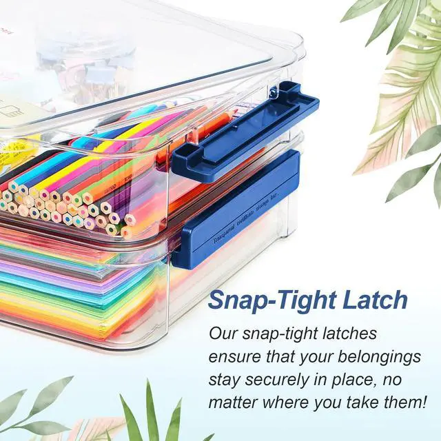 Alt view image 6 of 7 - 2 Pcs 5.5qt 9 x 13 Plastic Portable Project Case With Snap-Tight Latch Clear Stackable Storage Box With Lids Organizer Container For A4 File Photo Documents Scrapbook Craft Art Supplies