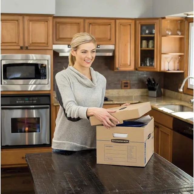Alt view image 7 of 7 - Bankers Box Kitchen Kit Moving Box 1 Pack, Dividers and Cushions, Reinforced Handles, Tape-Free Assembly, Box with Lid, 15-in x 12-in x 10-in (7710701)