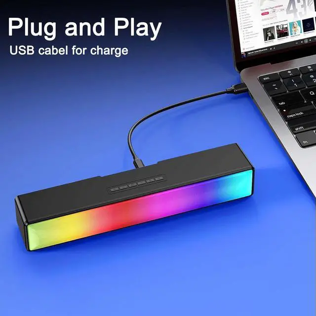 Alt view image 6 of 6 - AFK Computer Speakers, Computer Sound Bar with RGB Lights, USB Powered PC Speakers with Stereo Sound, Bluetooth 5.1 and 3.5mm Aux-in,Gaming Speakers for Desktop