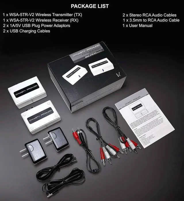 Alt view image 4 of 5 - WSA-5TR-V2 Wireless Subwoofer Speaker Kit, 5.2G / 5.8GHz Dual Band Selectable, Total 106 RF Channel Auto Switching