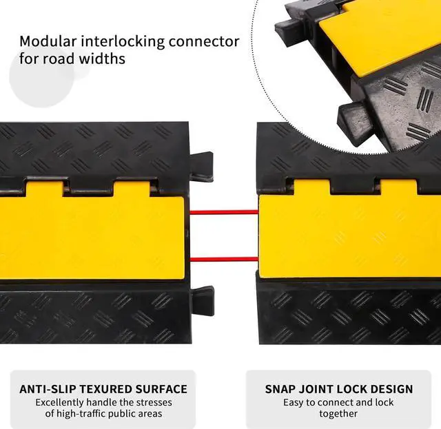 Alt view image 4 of 7 - Rubber Cable Ramp Cord Cover Cable Protector Ramps Wire Hose Protective 2 Channel 22000Lbs Load Capacity Traffic Speed Bump for Asphalt Concrete Gravel Driveway Indoor Outdoor, 1 Pack